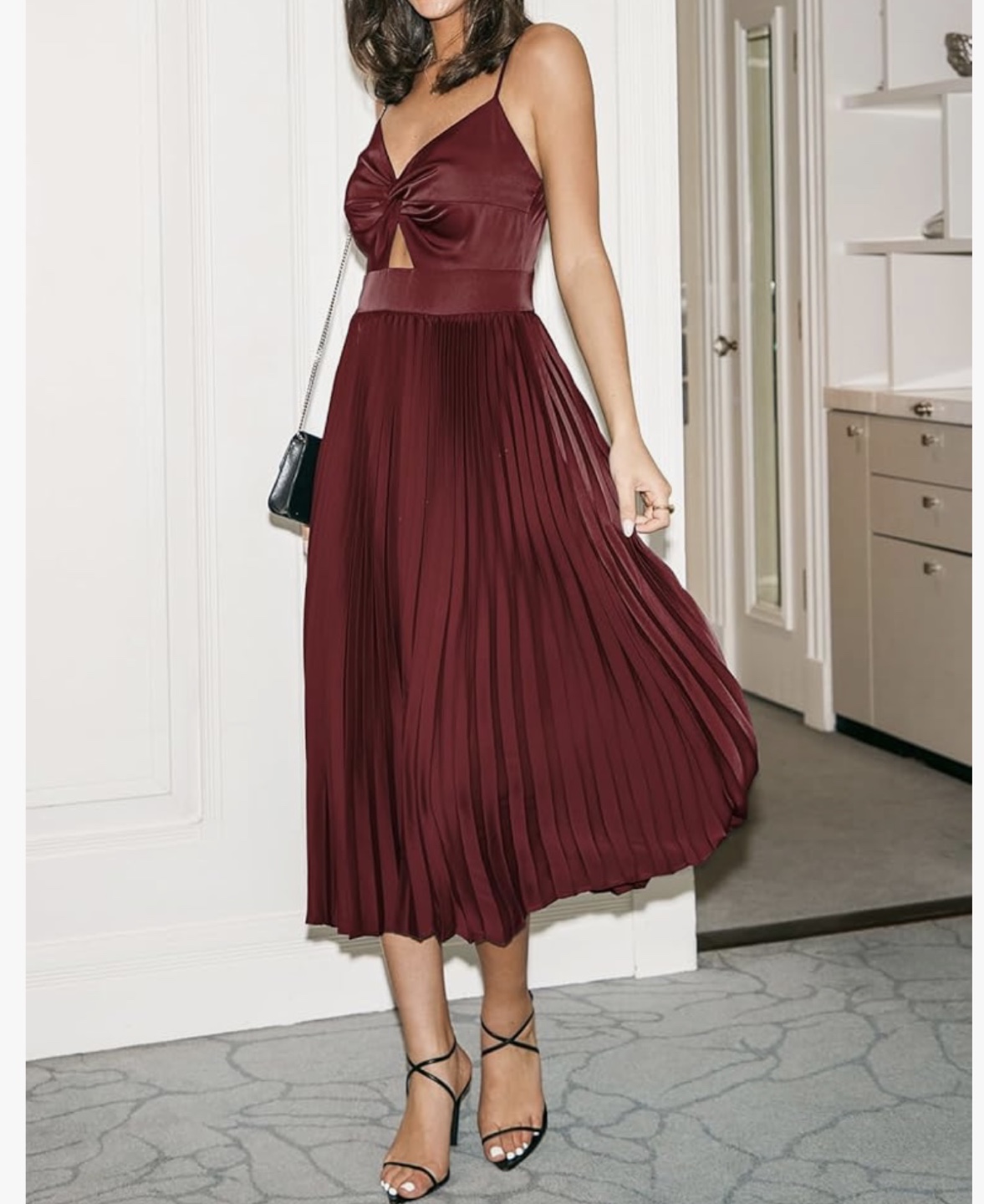 CUPSHE Maroon Satin Twist Midi Dress size small