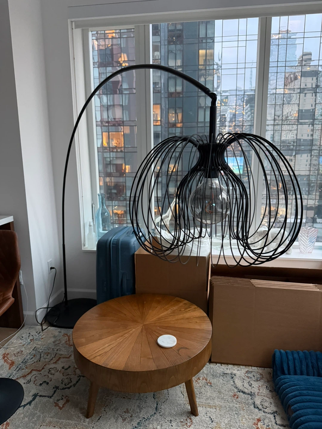 IKEA Black Arc Floor Lamp with Wire Cage Shade