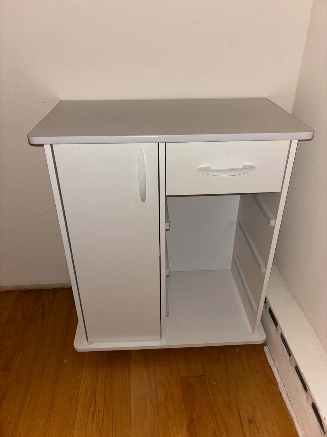 White Storage Cabinet with Drawer and Door