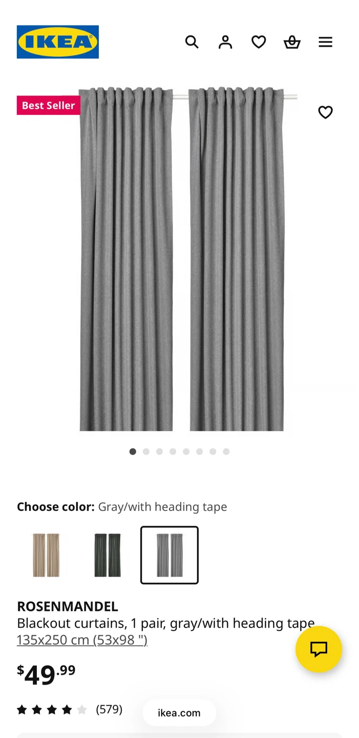 IKEA 4 panels blackout curtains - Grey