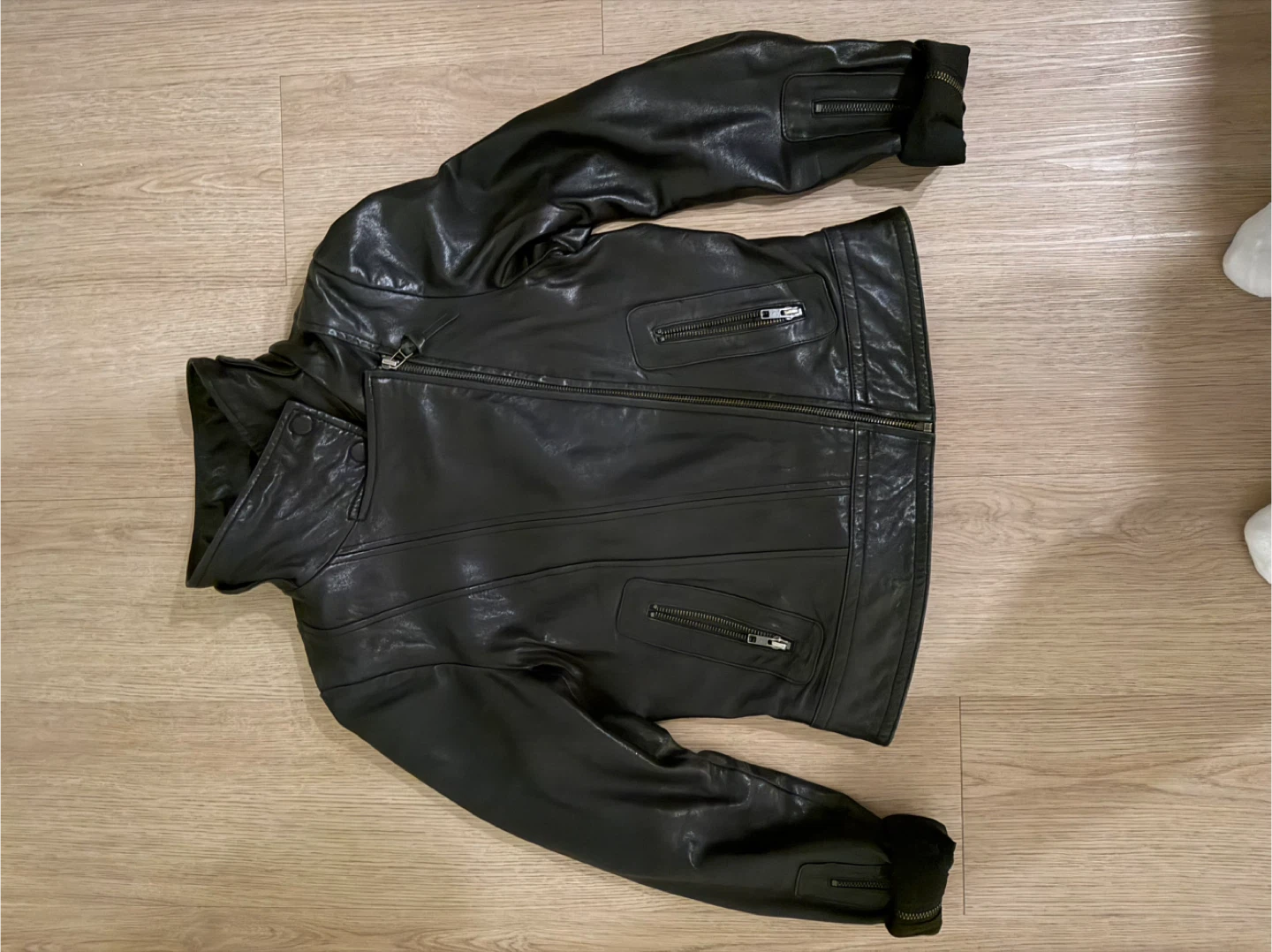 Manage Black Genuine Lambskin Leather Biker Jacket - photo 5
