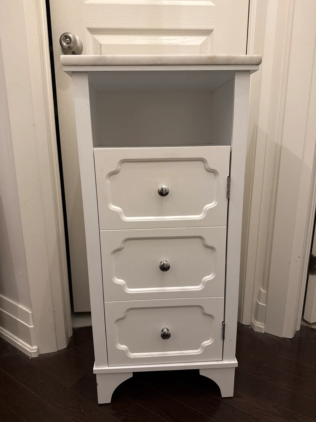 White Nightstand with Marble Top