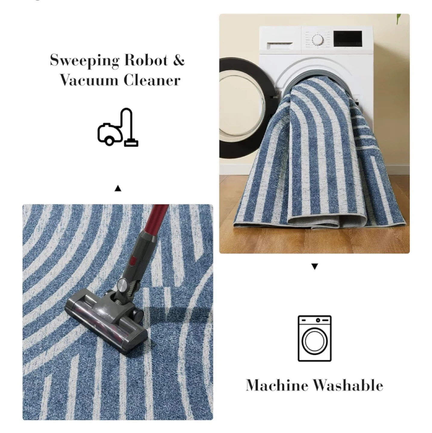Blue and White Striped Area Rug - photo 3