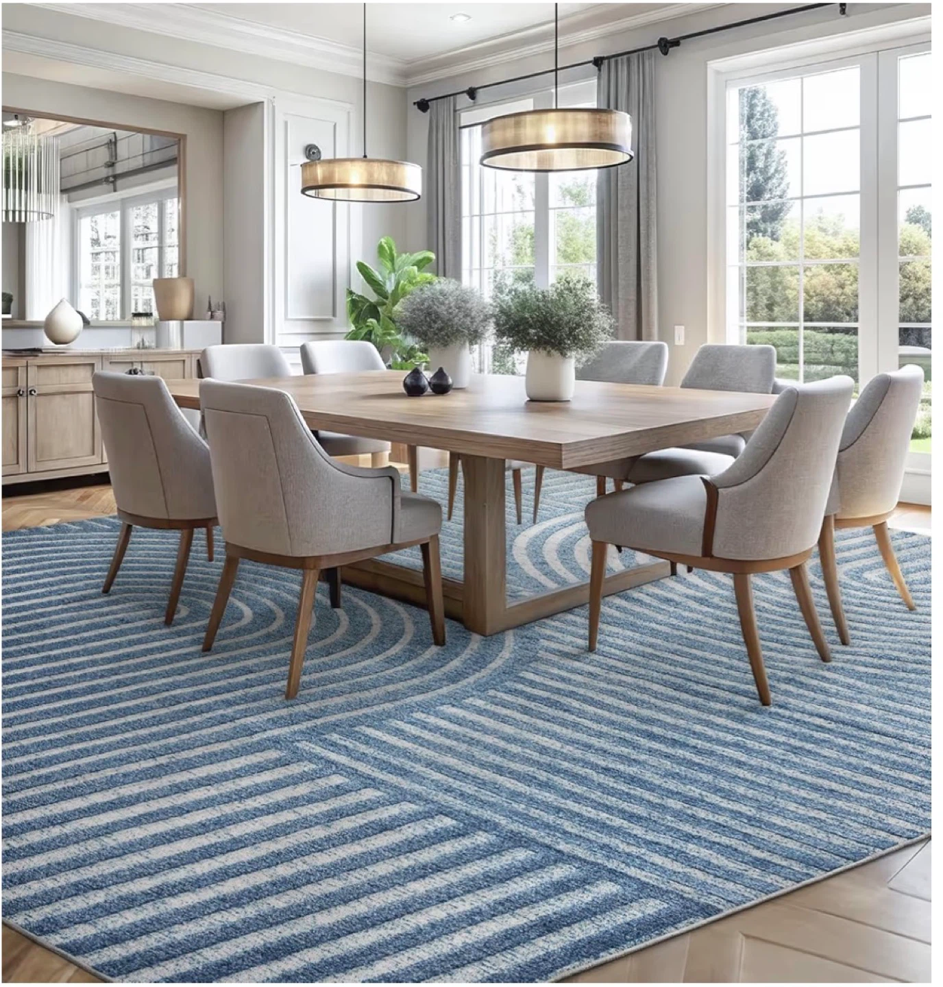 Blue and White Striped Area Rug - photo 2