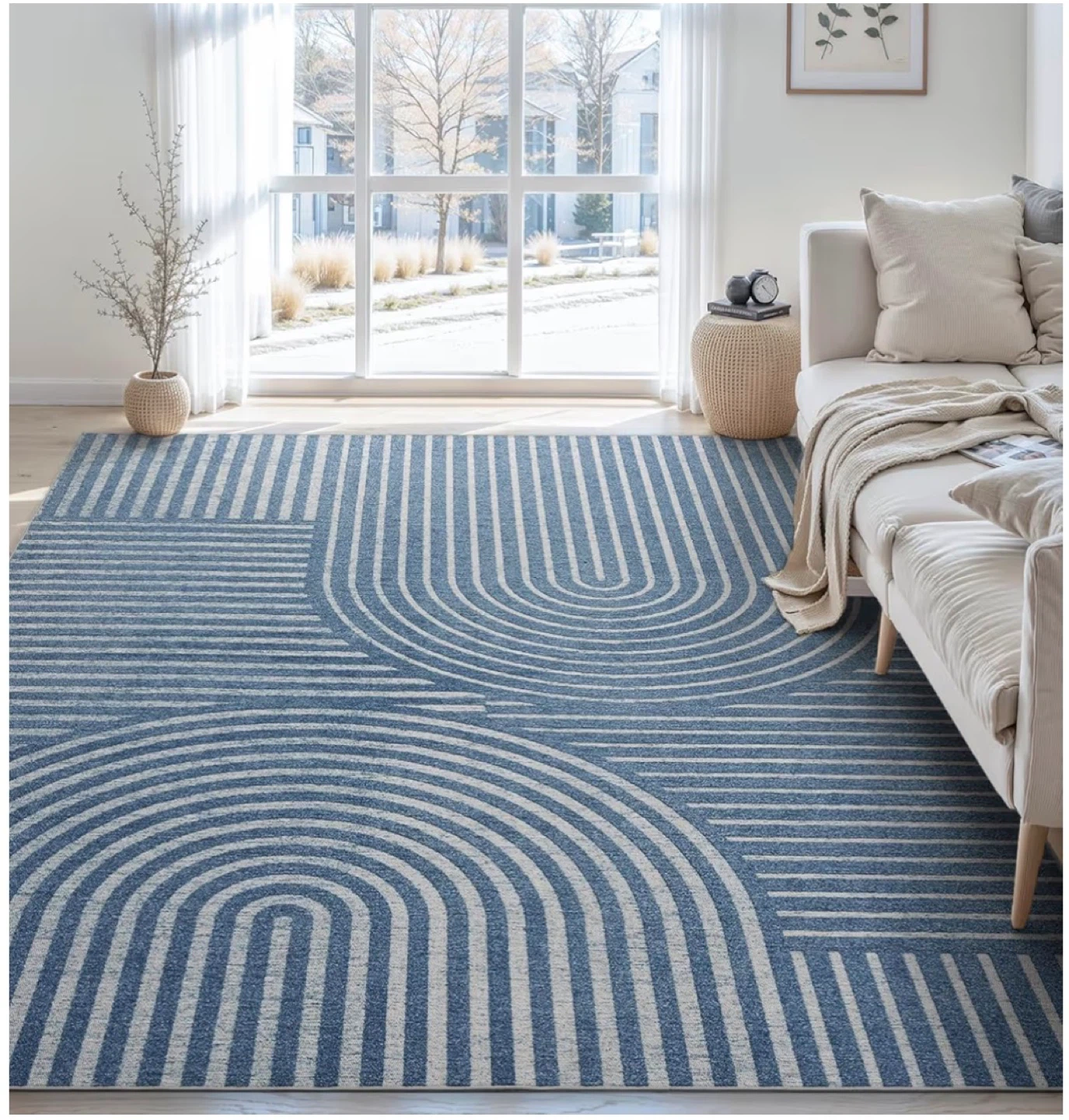 Blue and White Striped Area Rug