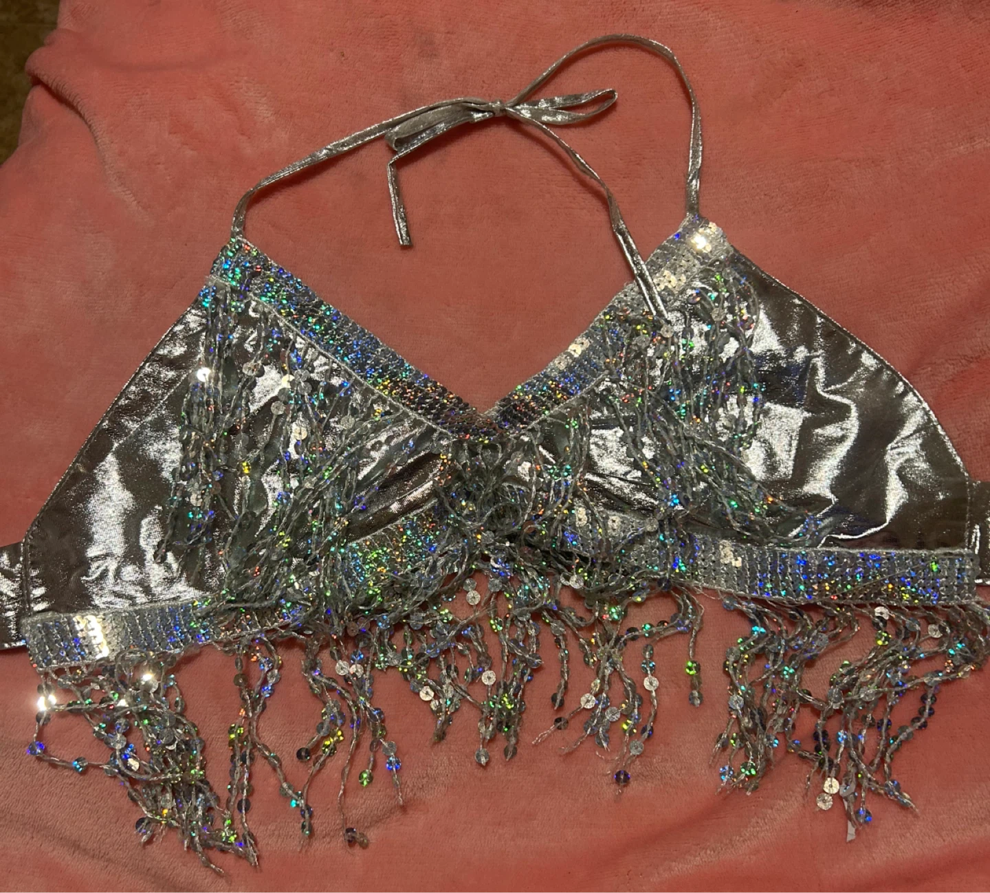 Silver Sequin Fringe Crop Top and Skirt Set - photo 2