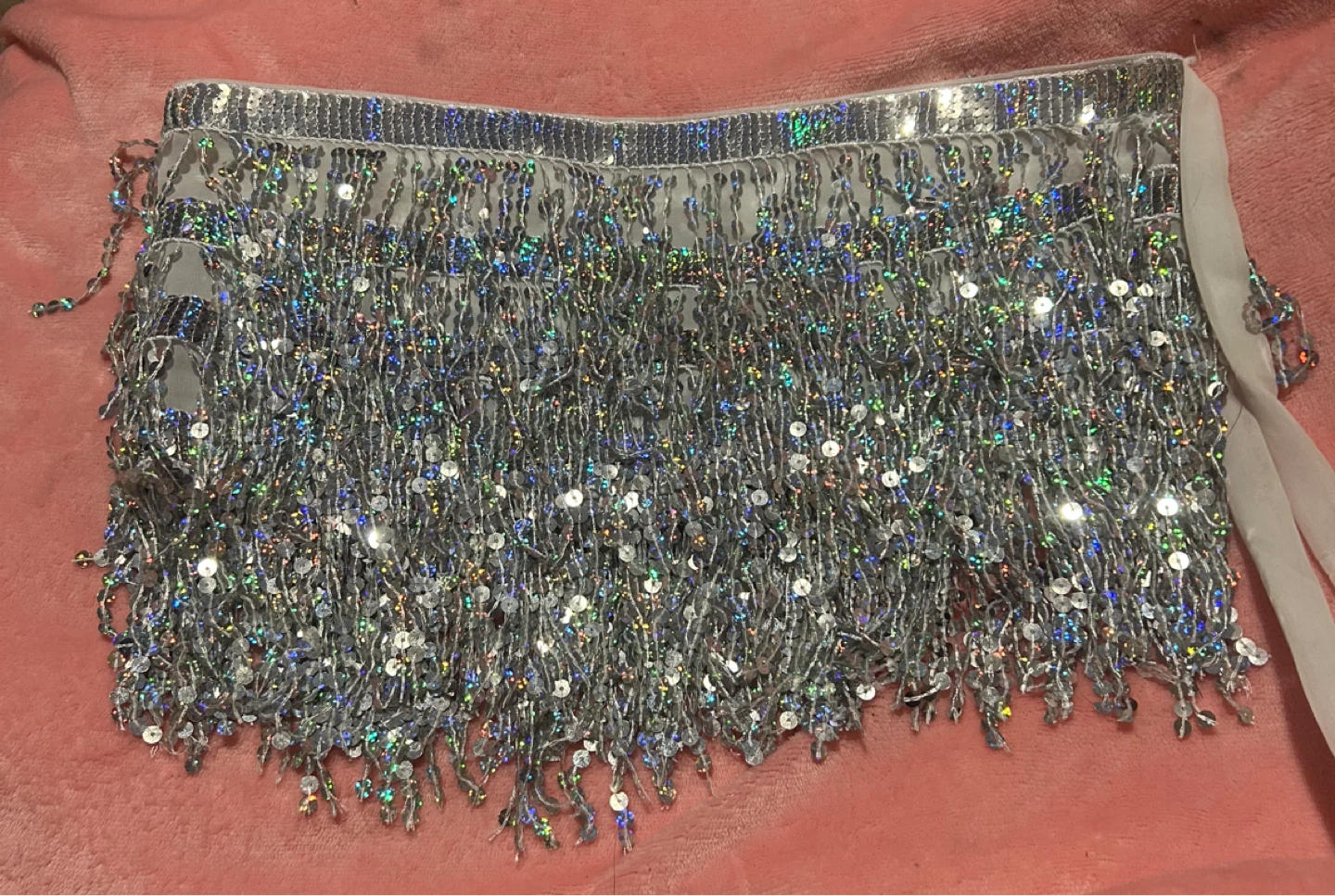 Silver Sequin Fringe Crop Top and Skirt Set - photo 4