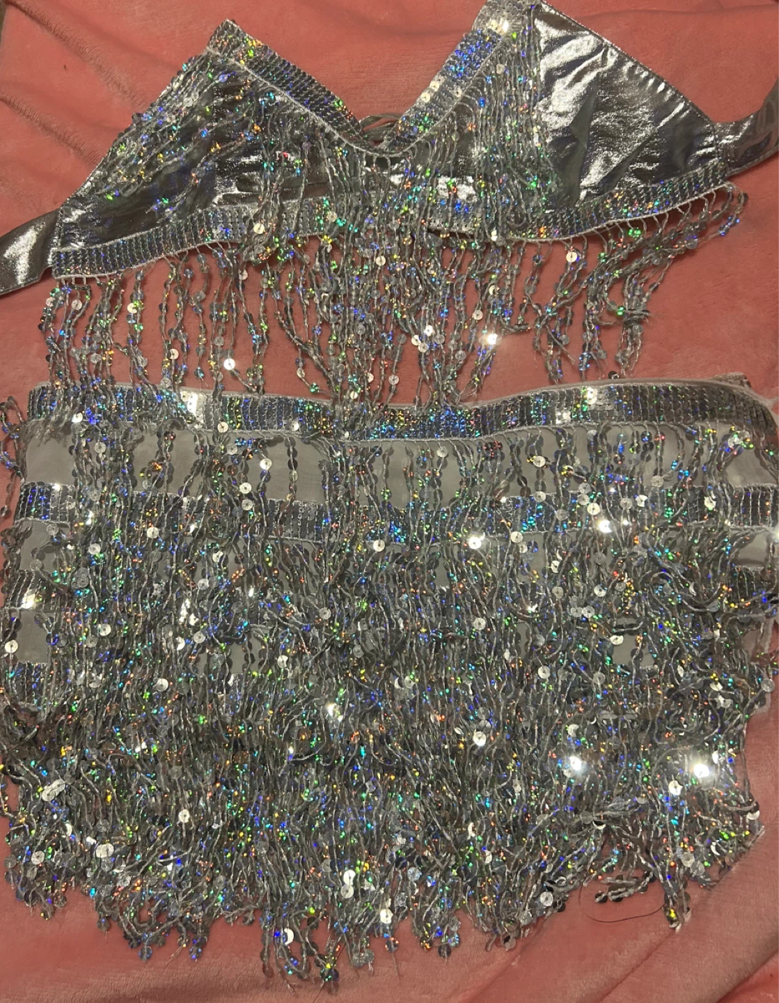 Silver Sequin Fringe Crop Top and Skirt Set - photo 5
