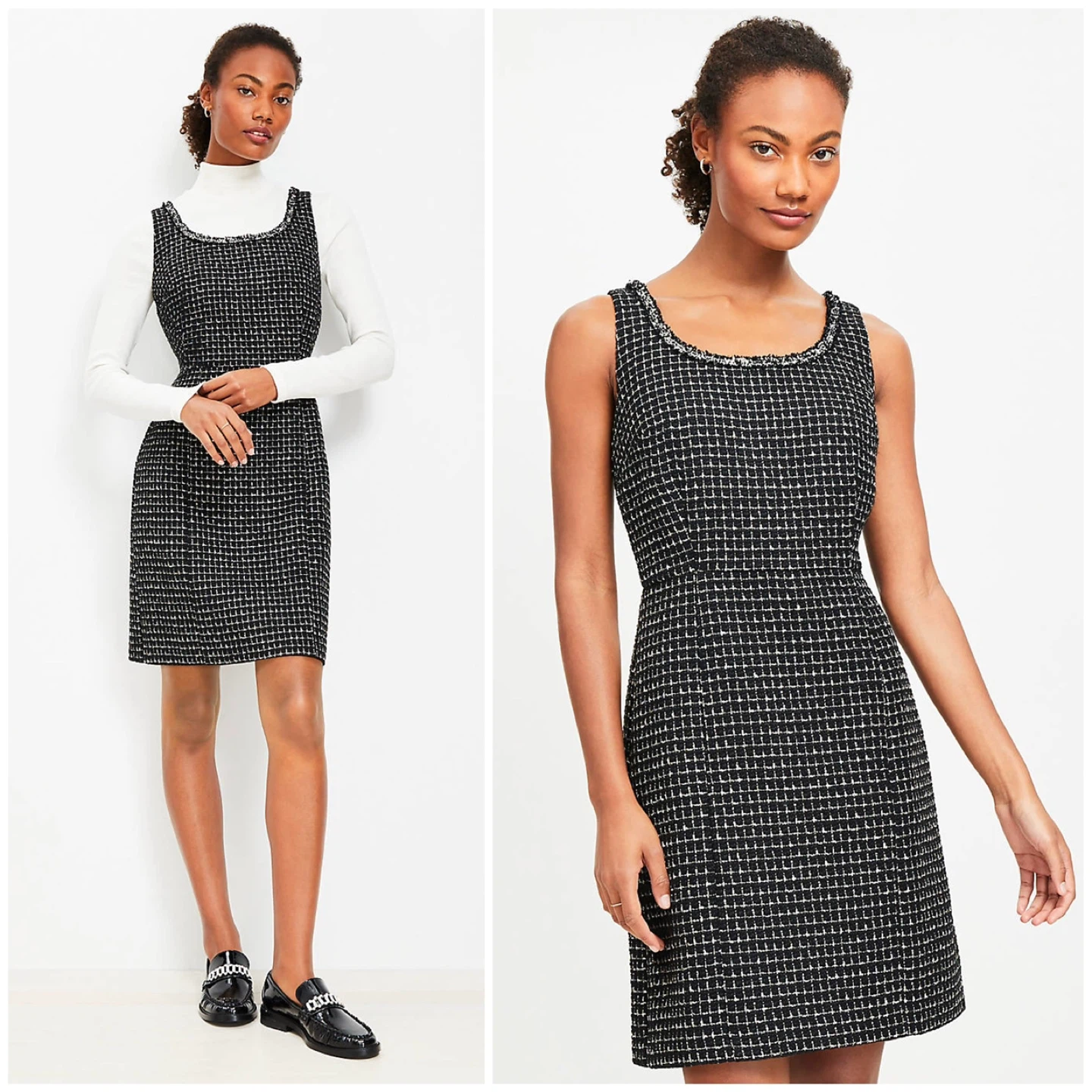 LOFT Metallic Tweed Mini Flare Dress