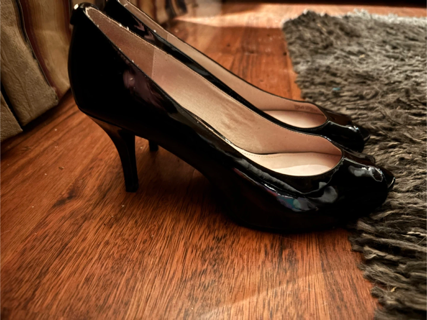 Michael Kors Black Patent Peep Toe Heels, size 7