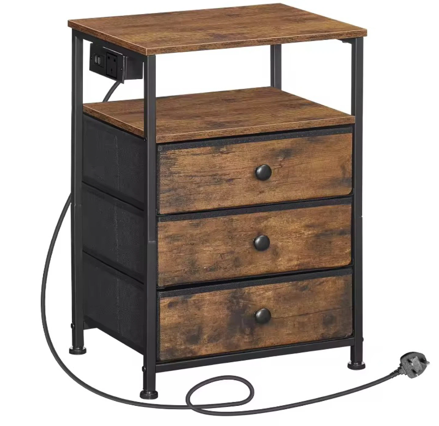 Nightstand with 3 Drawers and Built-in Outlet