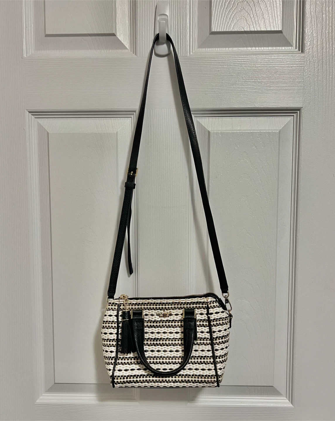 Kate Spade Black & White Wicker Crossbody Bag