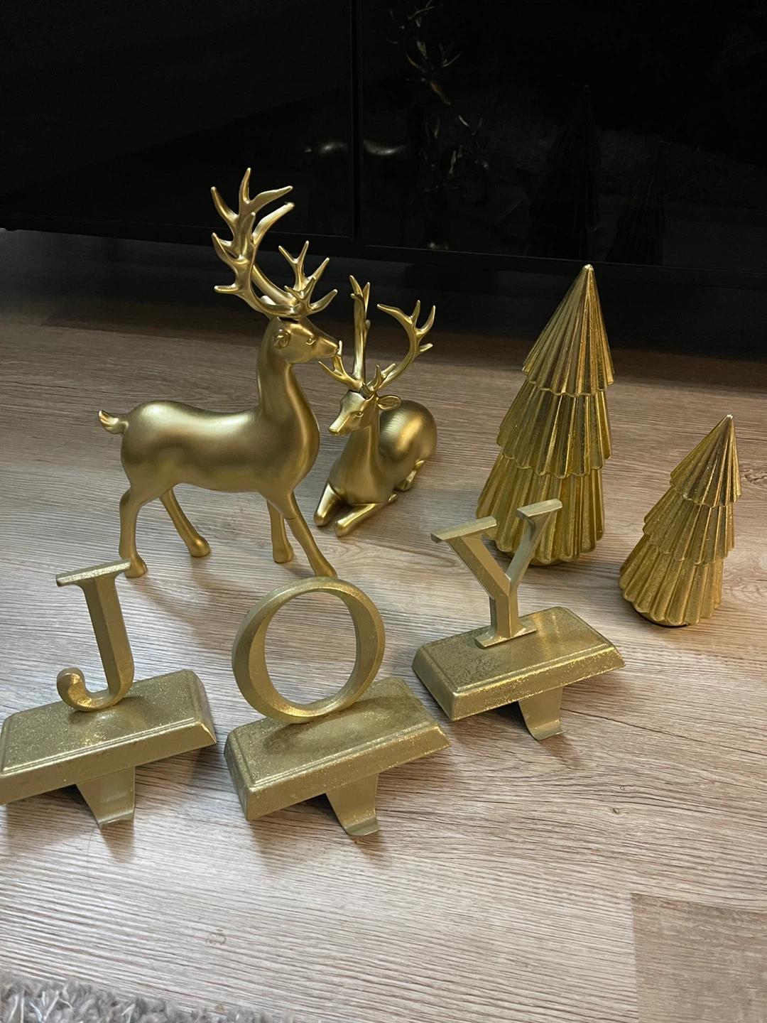 Gold Christmas Reindeer & Tree Decorations