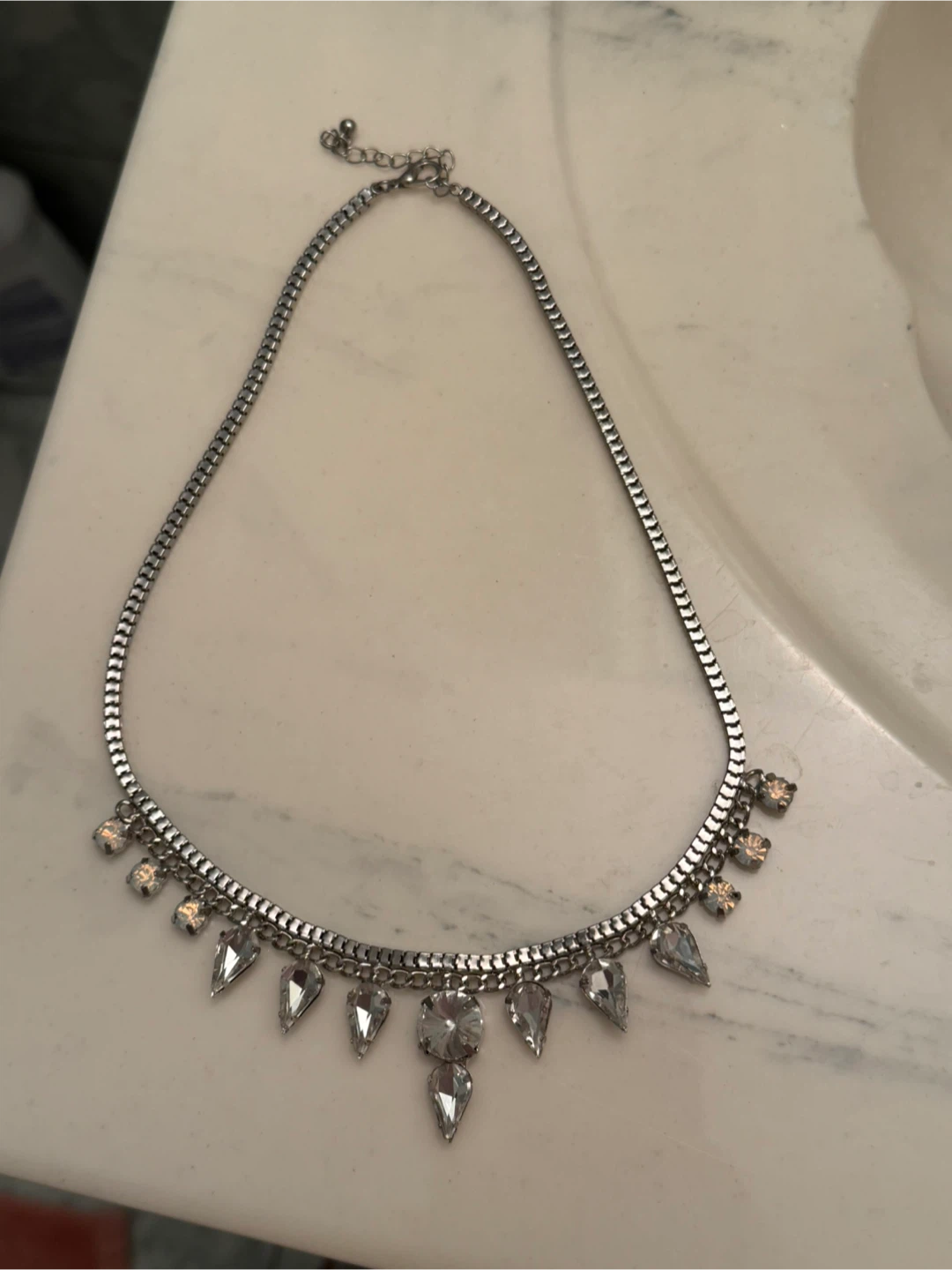 Silver-tone Necklace with Clear Crystals
