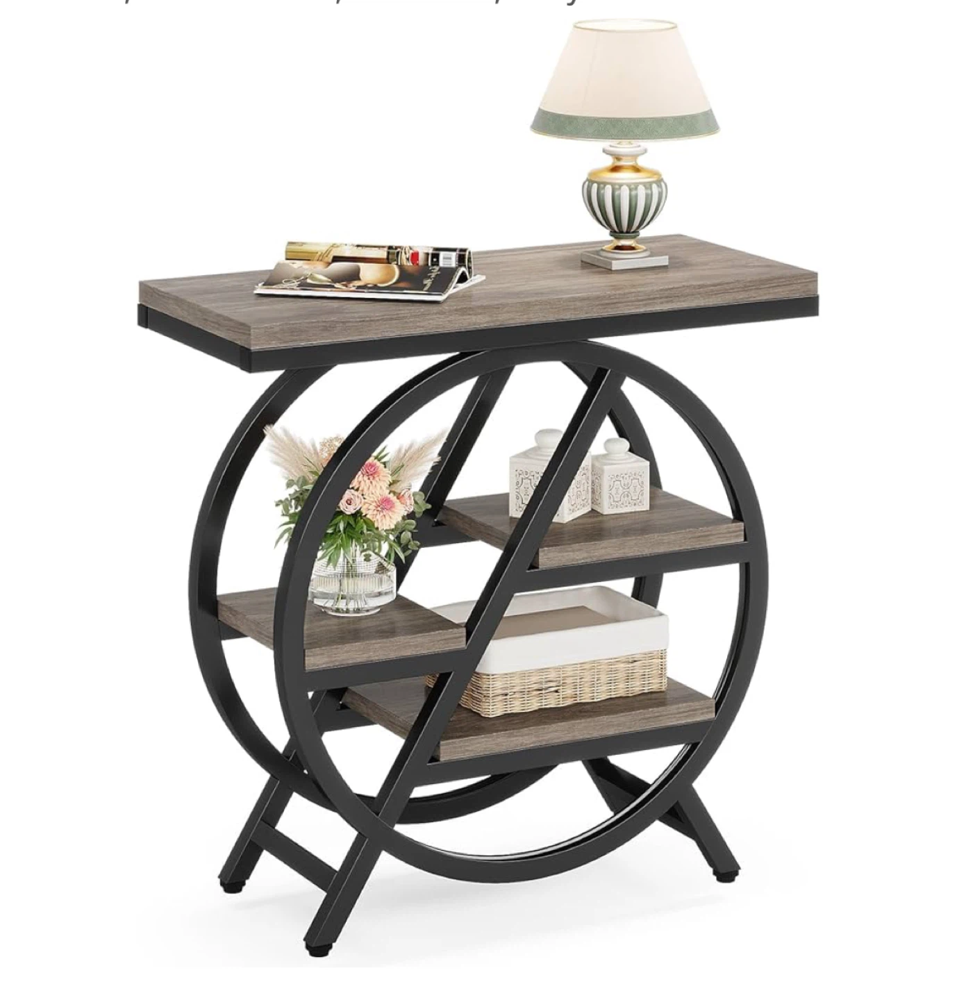 Industrial Style Side Table with Shelves