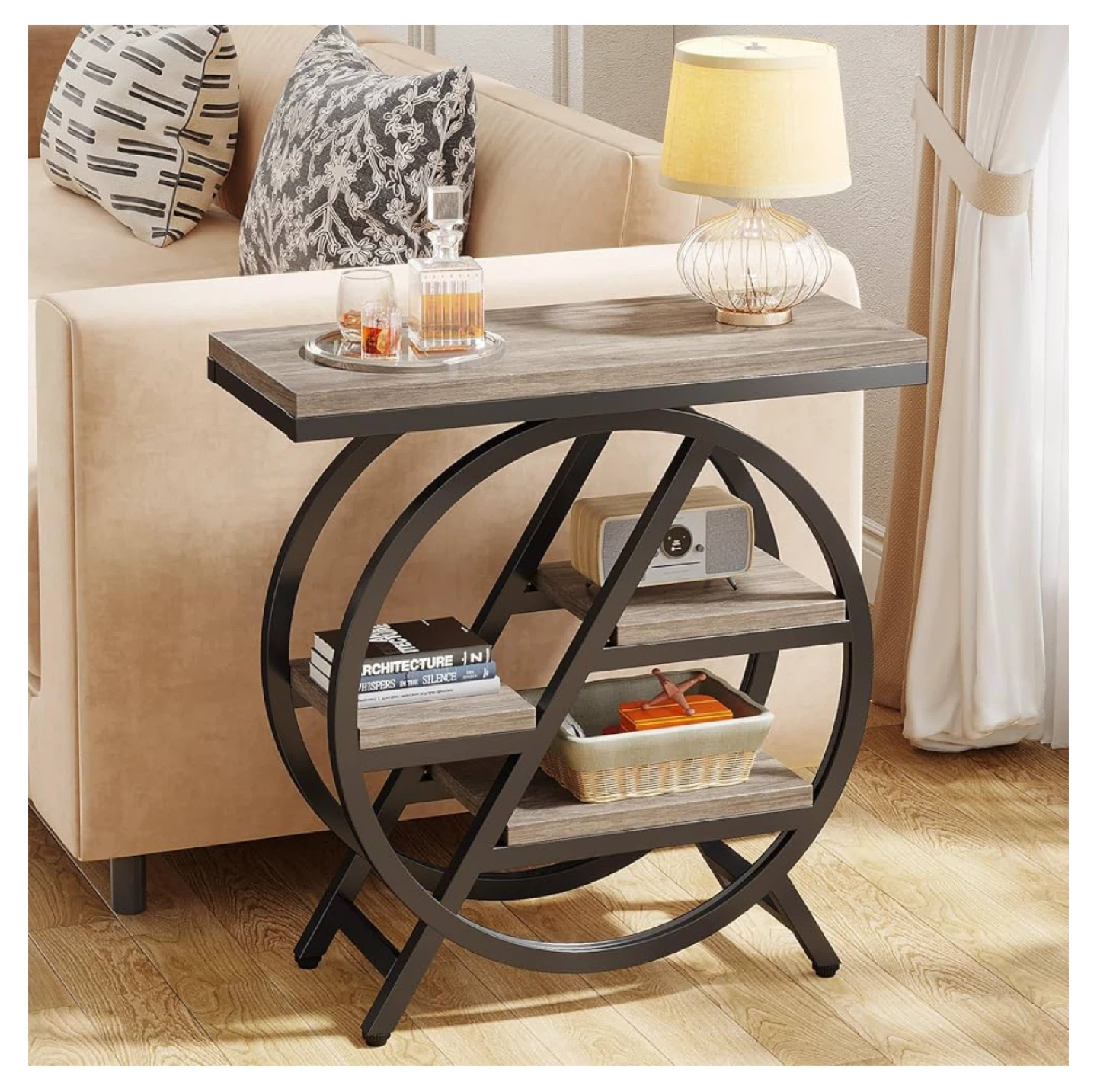 Industrial Style Side Table with Shelves - photo 4