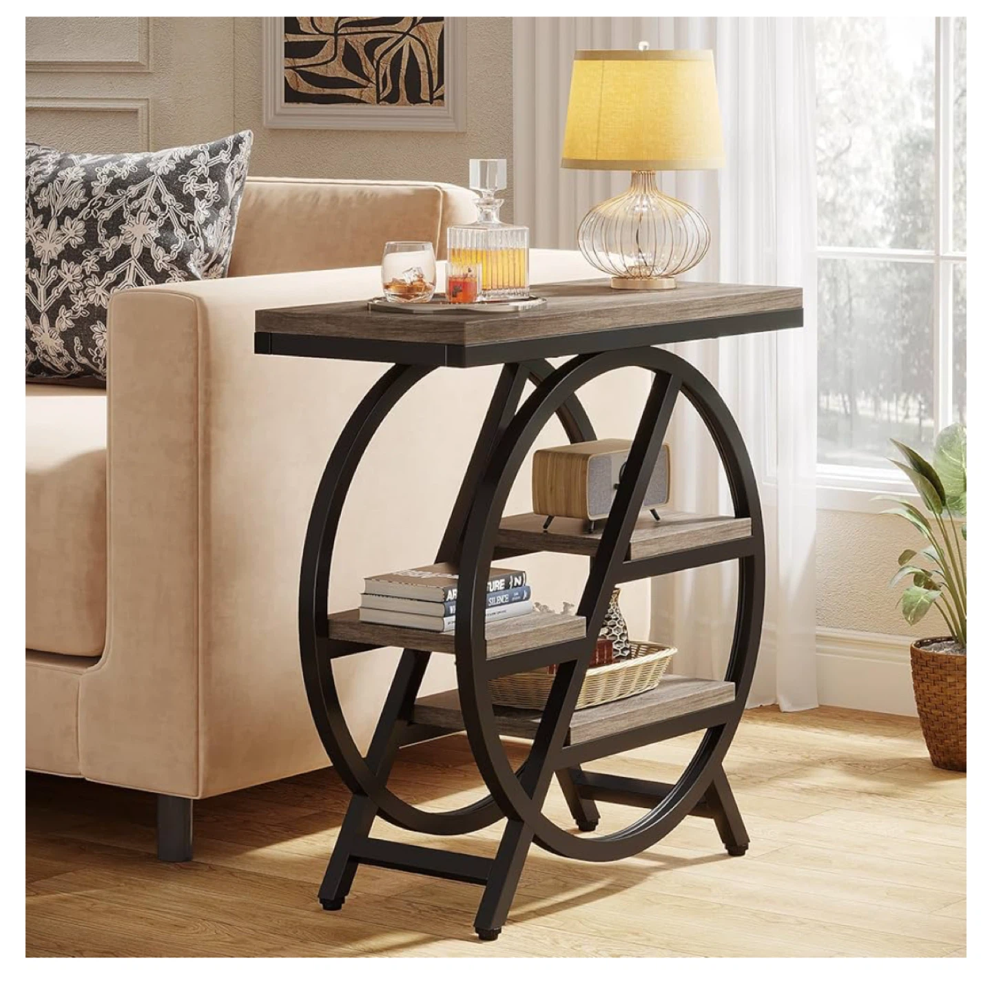 Industrial Style Side Table with Shelves - photo 2