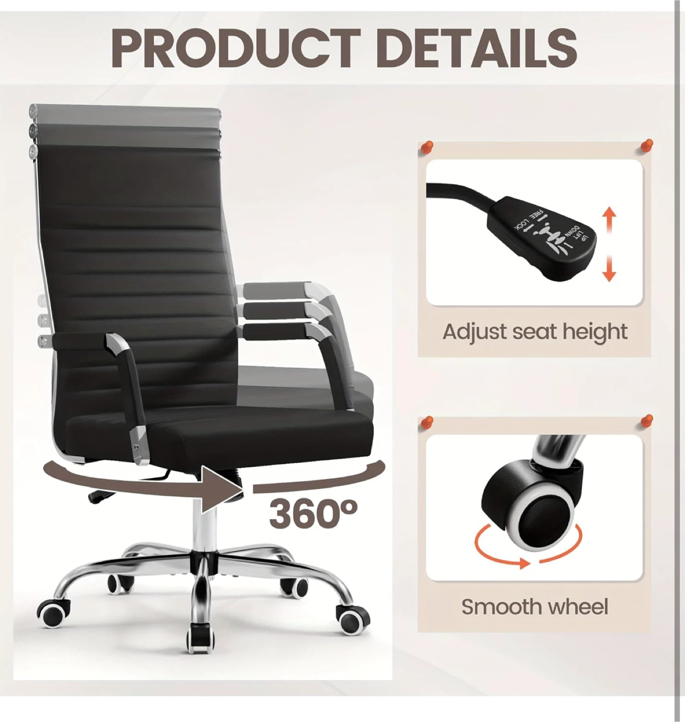 Black Faux Leather Office Chair - photo 2