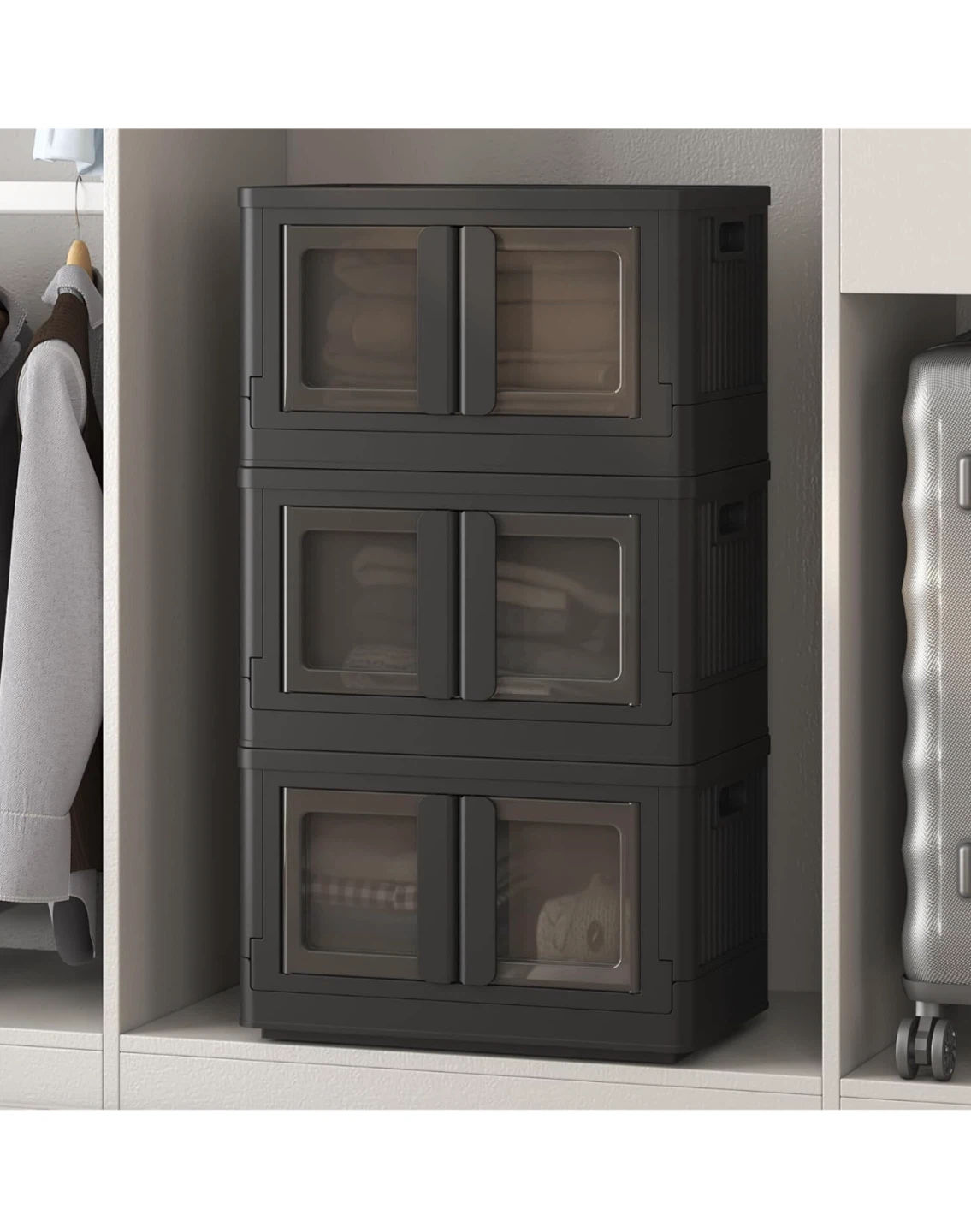Black Storage Bin with Dual-Opening Lid and Built-in Latch