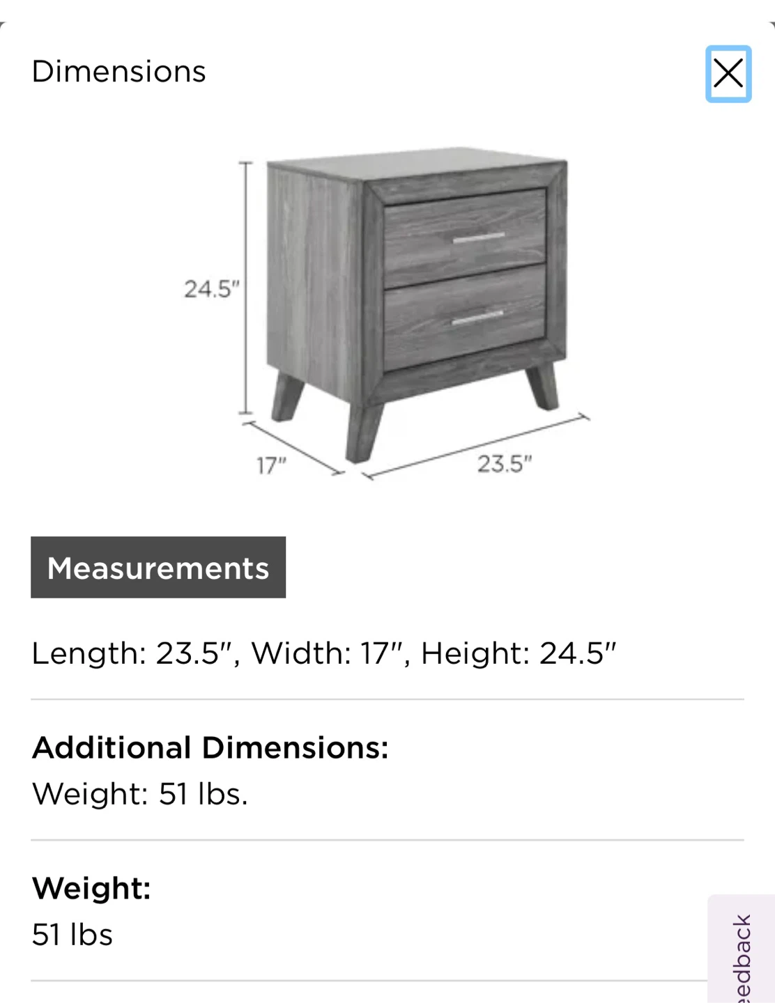 2-Drawer Nightstand - Grey Wood Finish - photo 5