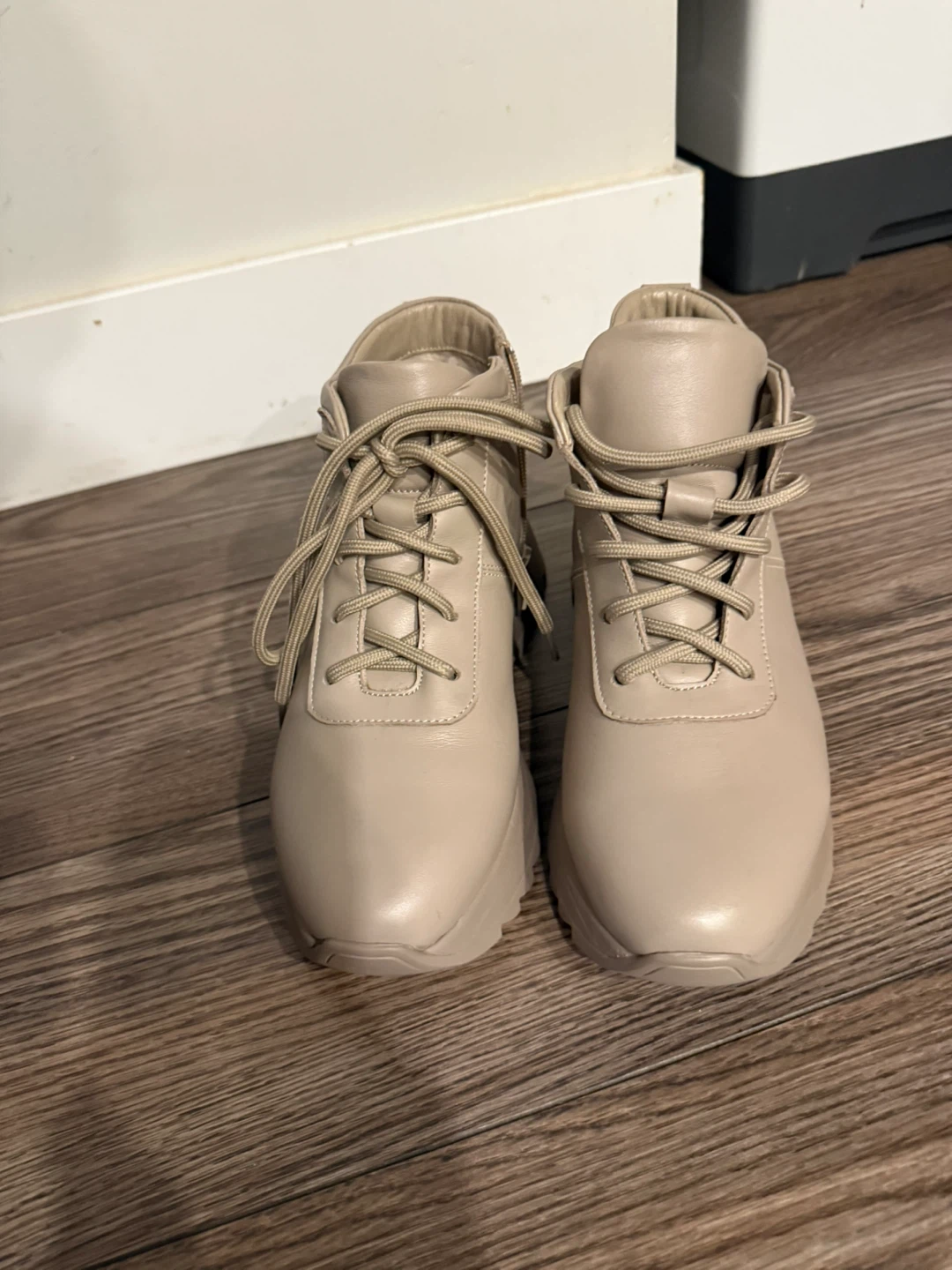 Beige Leather Lace-Up Ankle Boots with Side Zip - photo 3