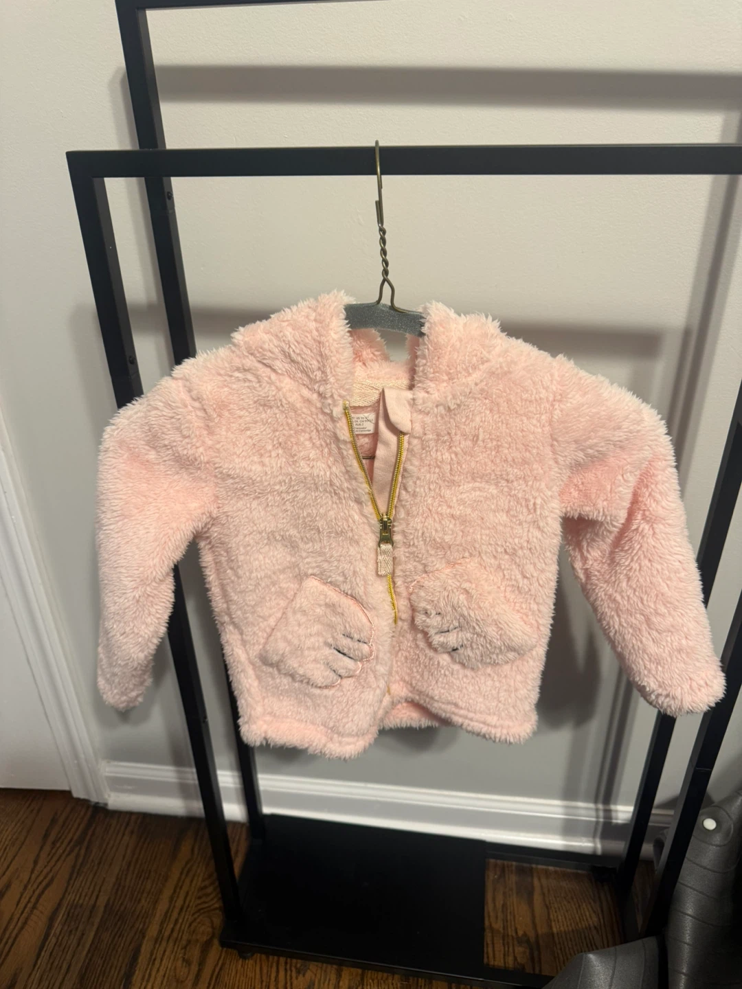 H&M Pink Fuzzy Hooded Jacket with Cat Ears - Size 18-24M
