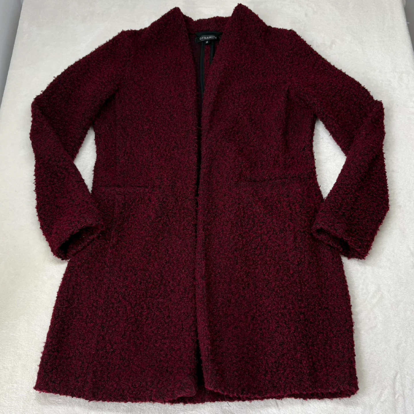 Dynamite Boucle Knit Long Open Front Cardigan Burgundy Size M - photo 3