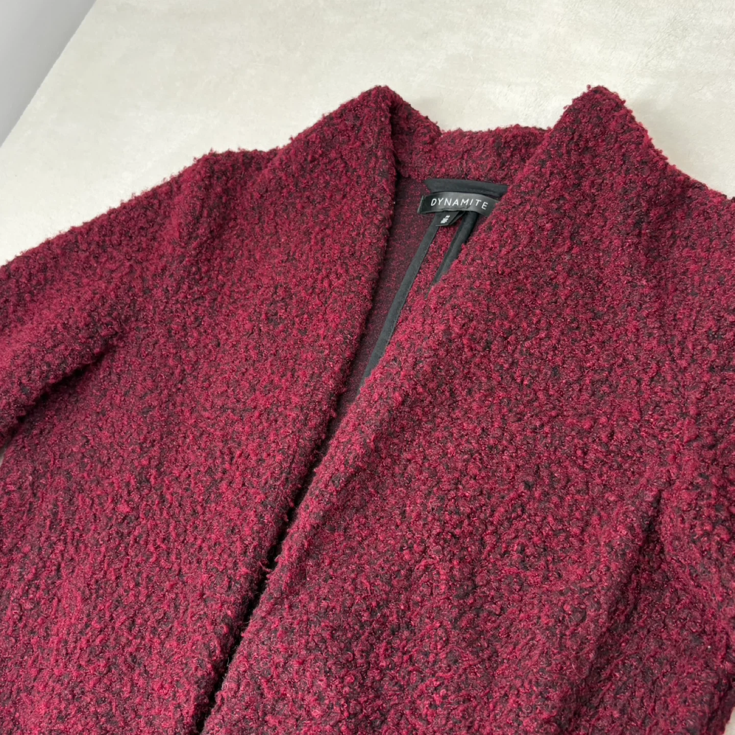 Dynamite Boucle Knit Long Open Front Cardigan Burgundy Size M - photo 5