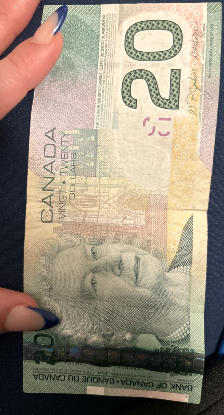 Paper Canadian 20 Dollar Bill (from 2005)