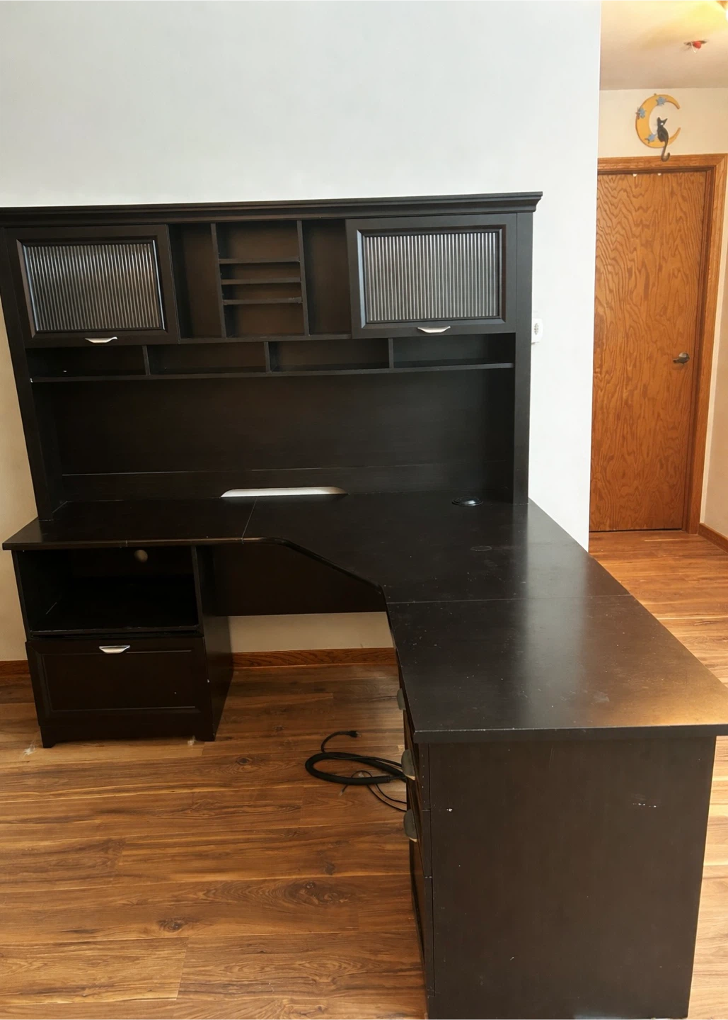 Dark Brown L-Shaped Corner Desk with Hutch
