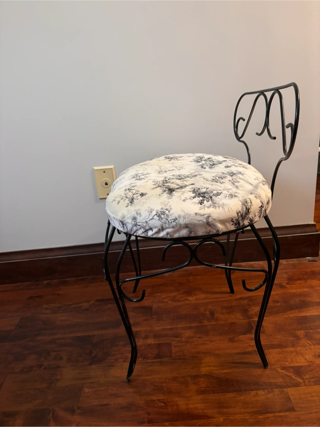 Wrought-Iron Accent / Vanity Chair with Toile Upholstery - photo 3