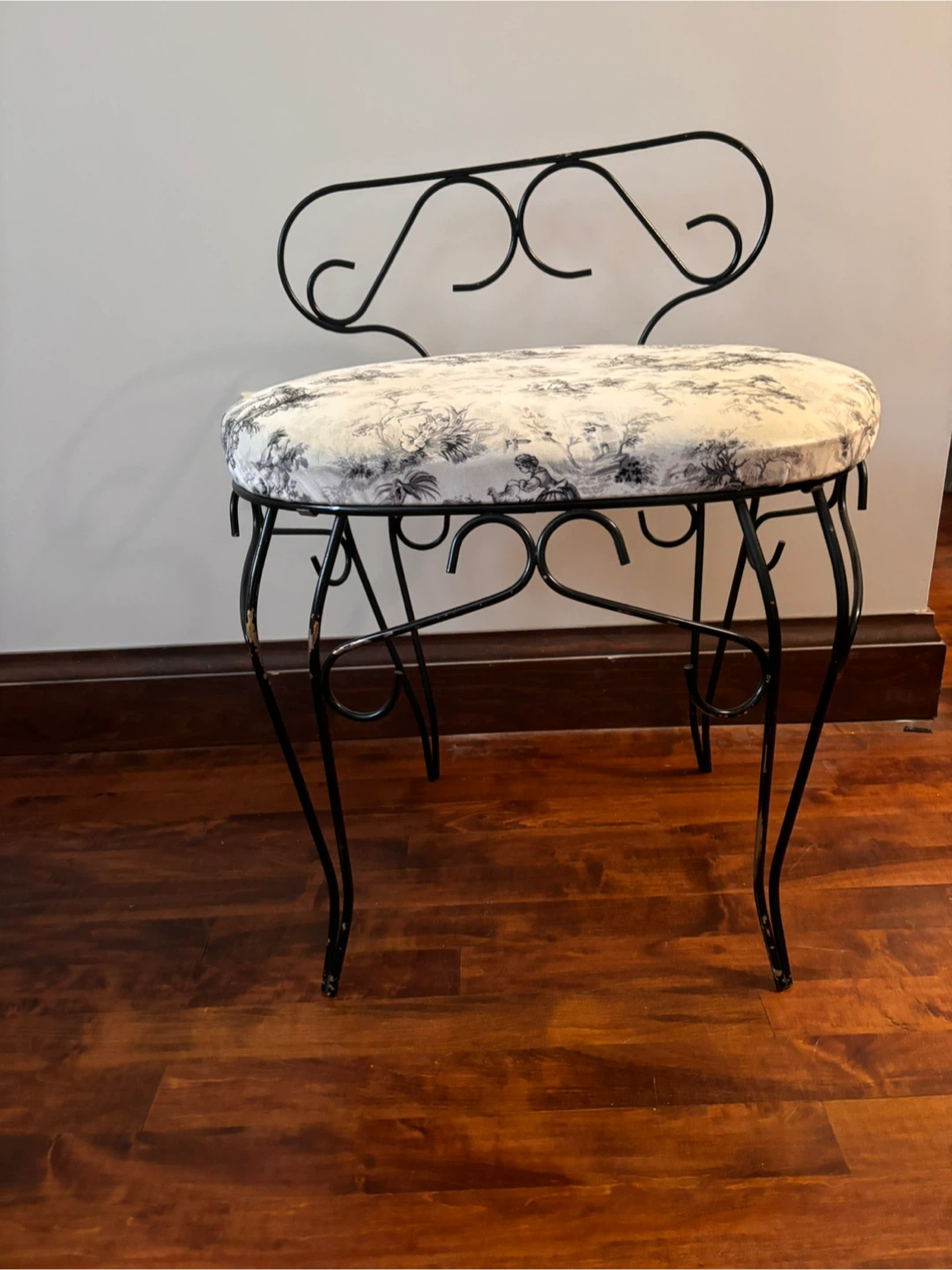 Wrought-Iron Accent / Vanity Chair with Toile Upholstery - photo 2