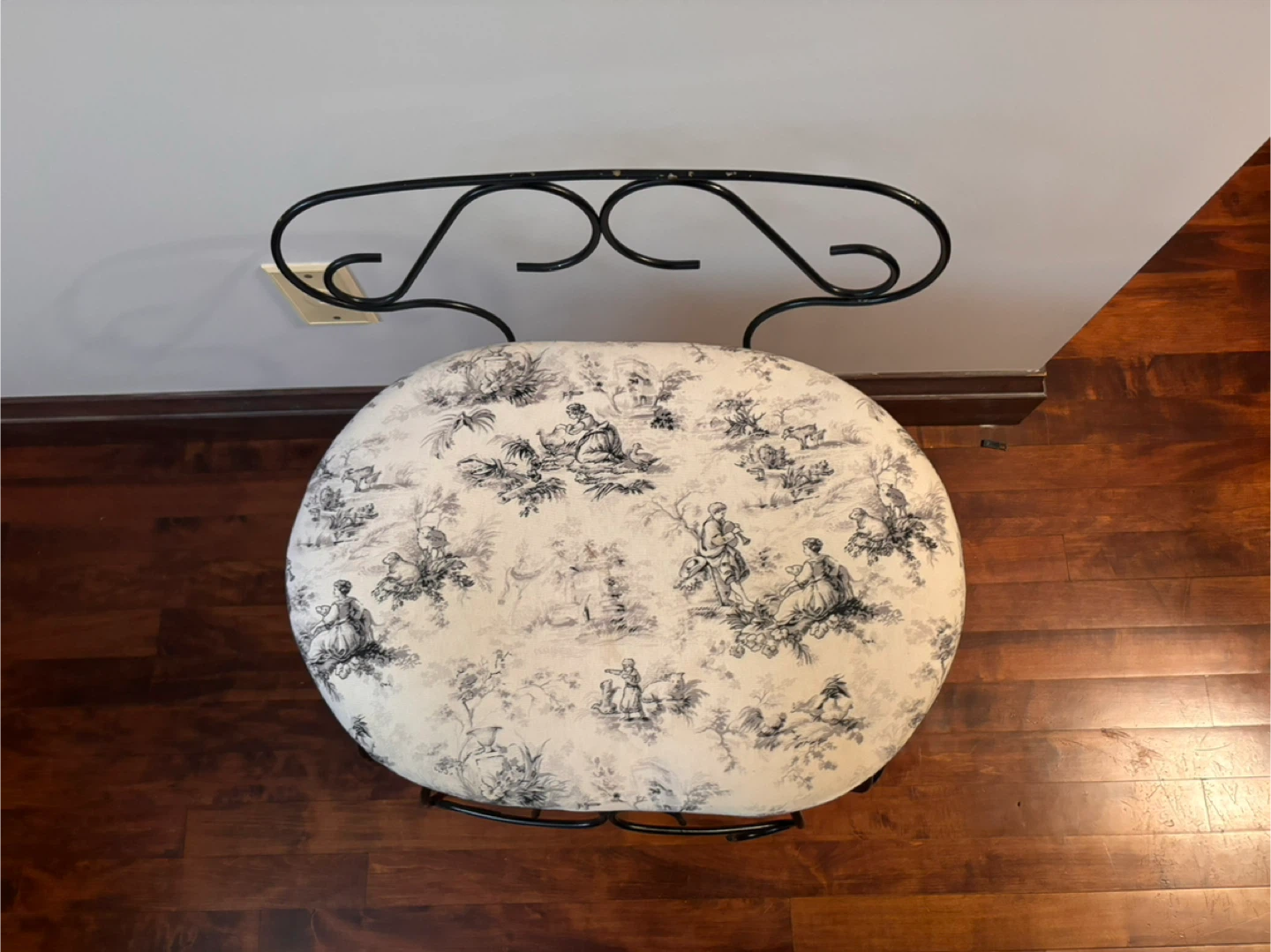 Wrought-Iron Accent / Vanity Chair with Toile Upholstery
