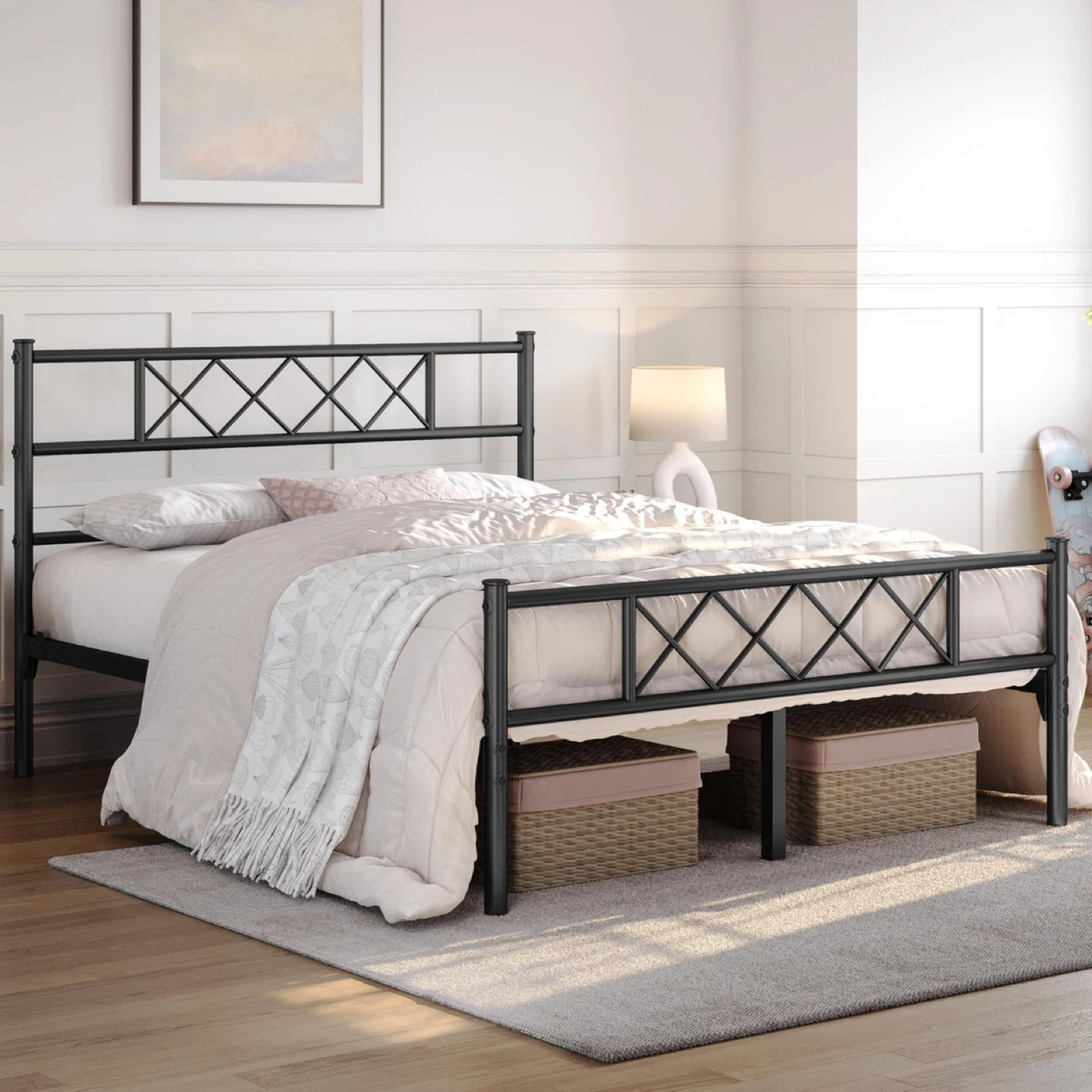 Queen Silver Metal Bed Frame with Headboard and Slats - photo 4