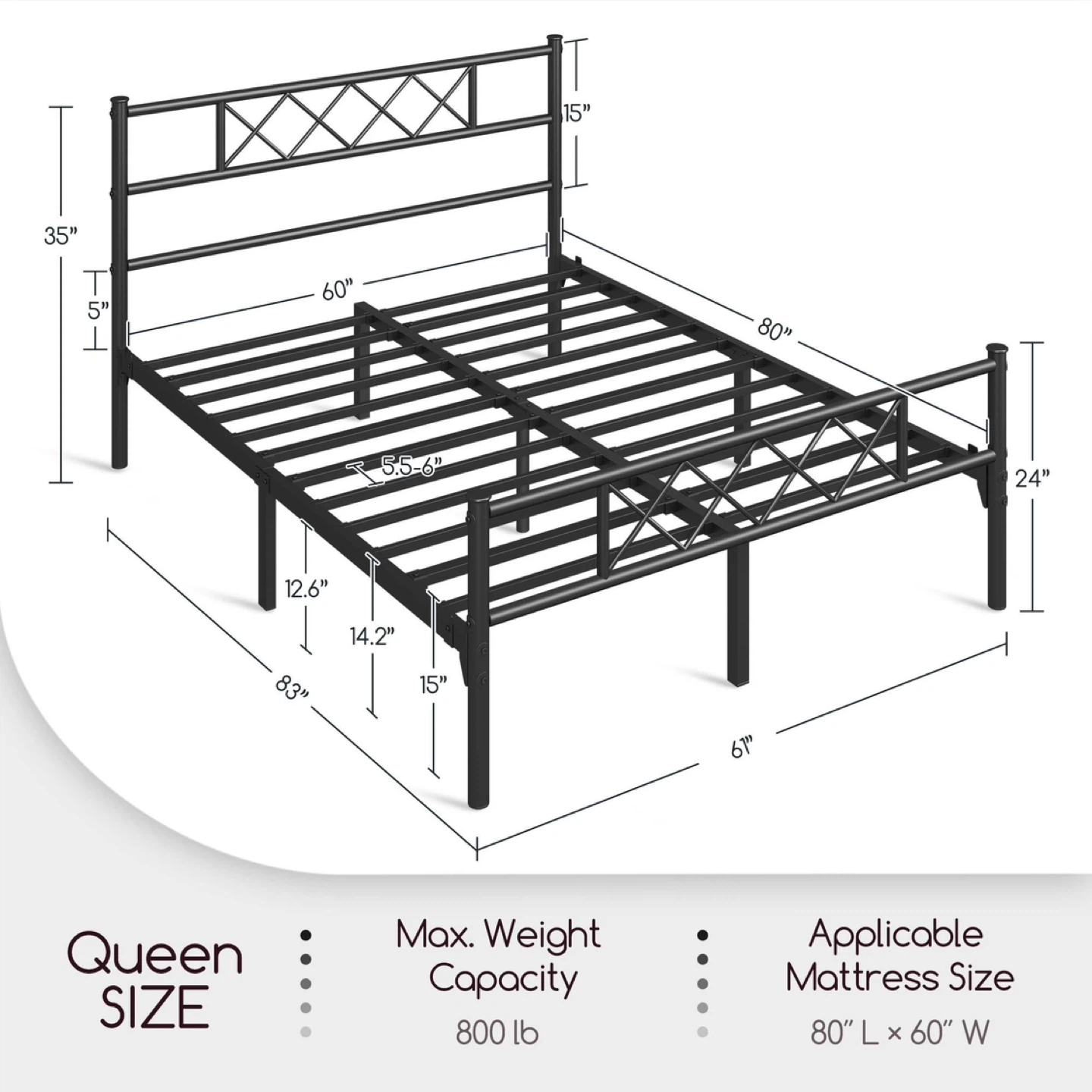 Queen Silver Metal Bed Frame with Headboard and Slats - photo 5