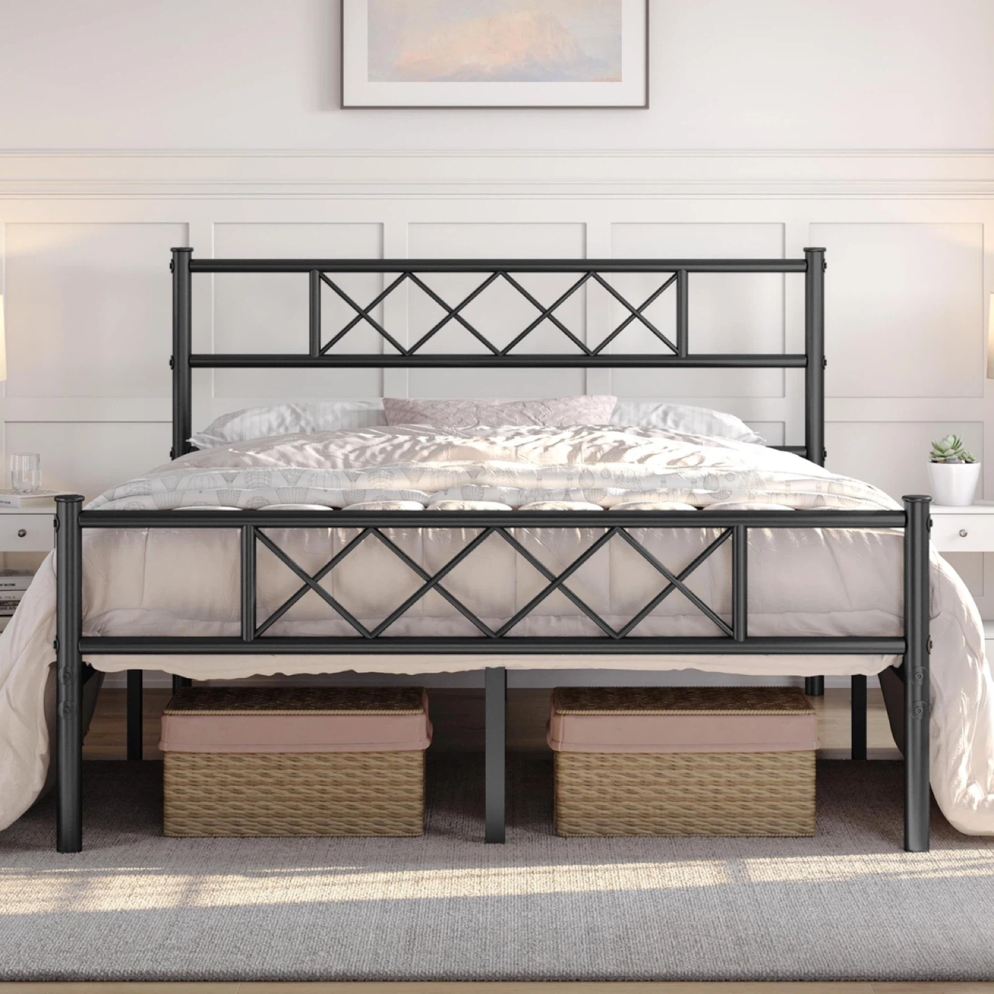 Queen Silver Metal Bed Frame with Headboard and Slats - photo 3
