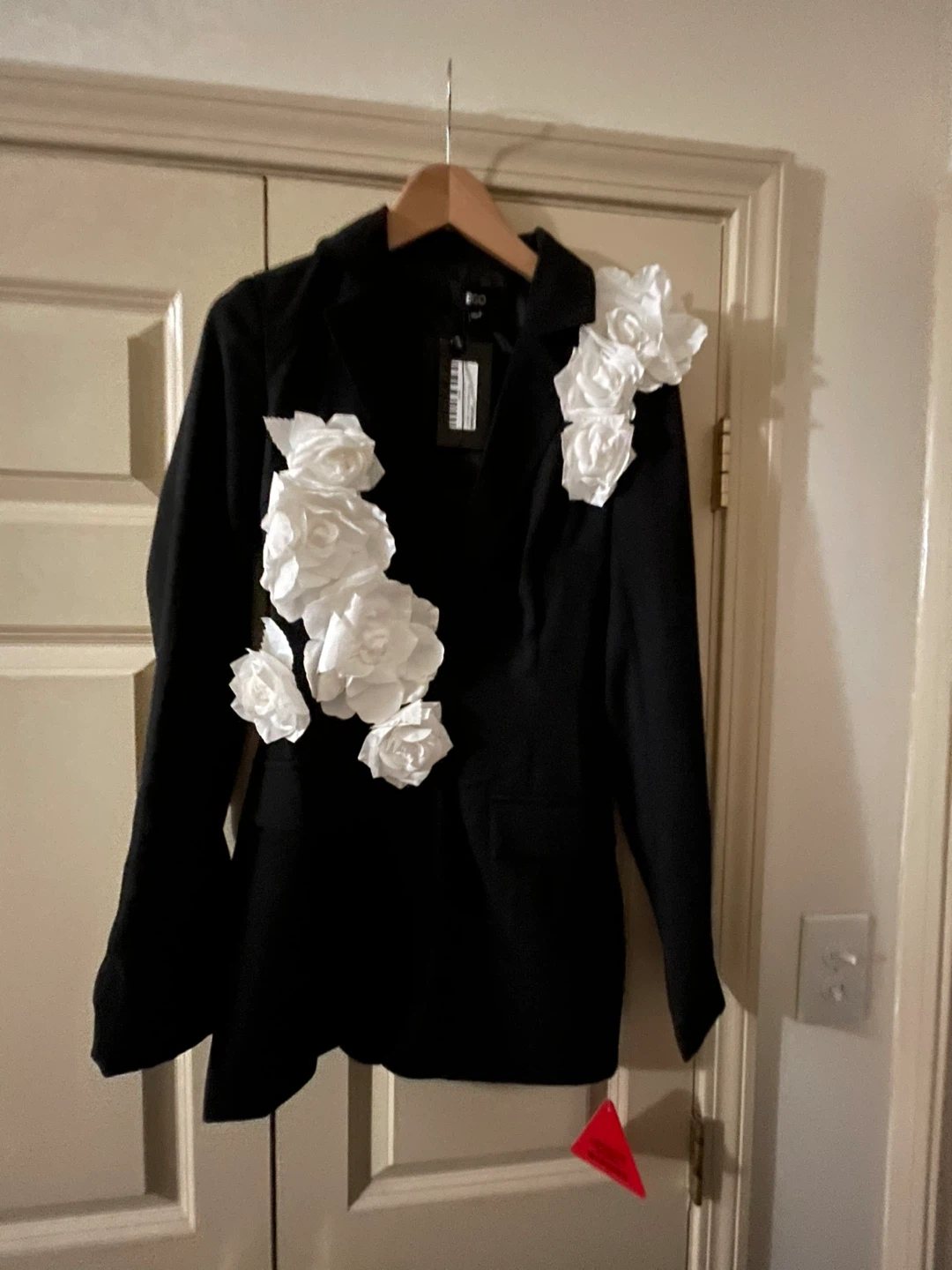 Black Blazer with White Floral Appliques