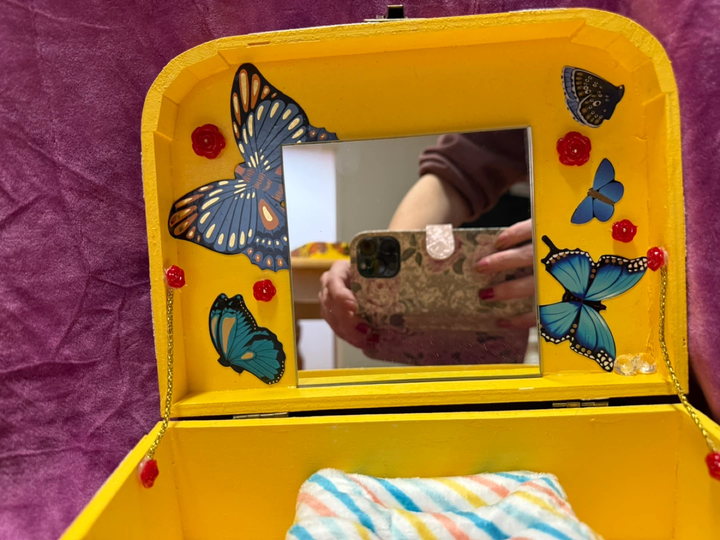 Yellow Butterfly Jewelry Box with Mirror