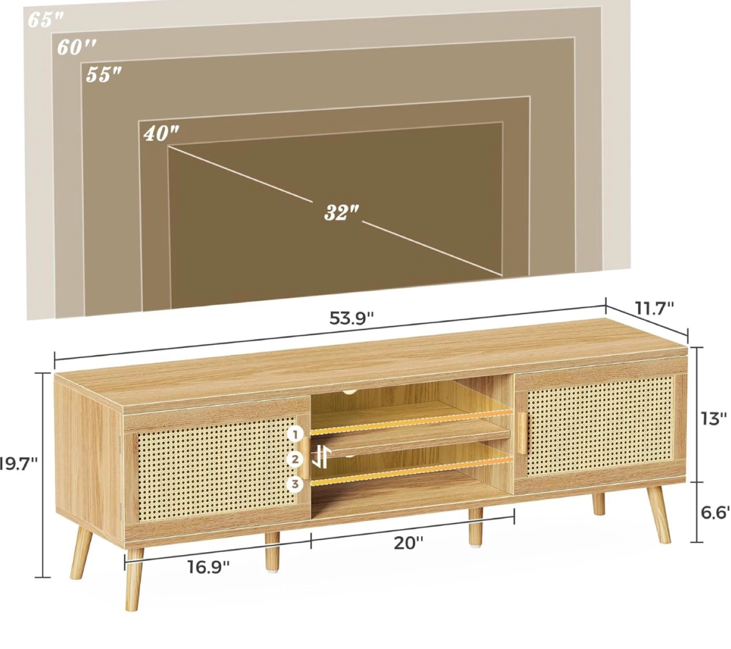 Wood TV Stand Media Console with Storage - photo 2