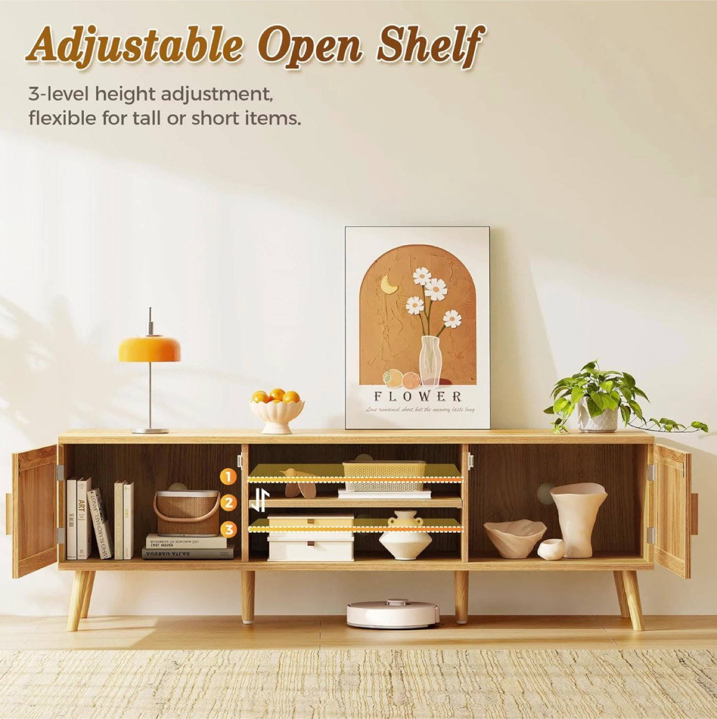Wood TV Stand Media Console with Storage - photo 4