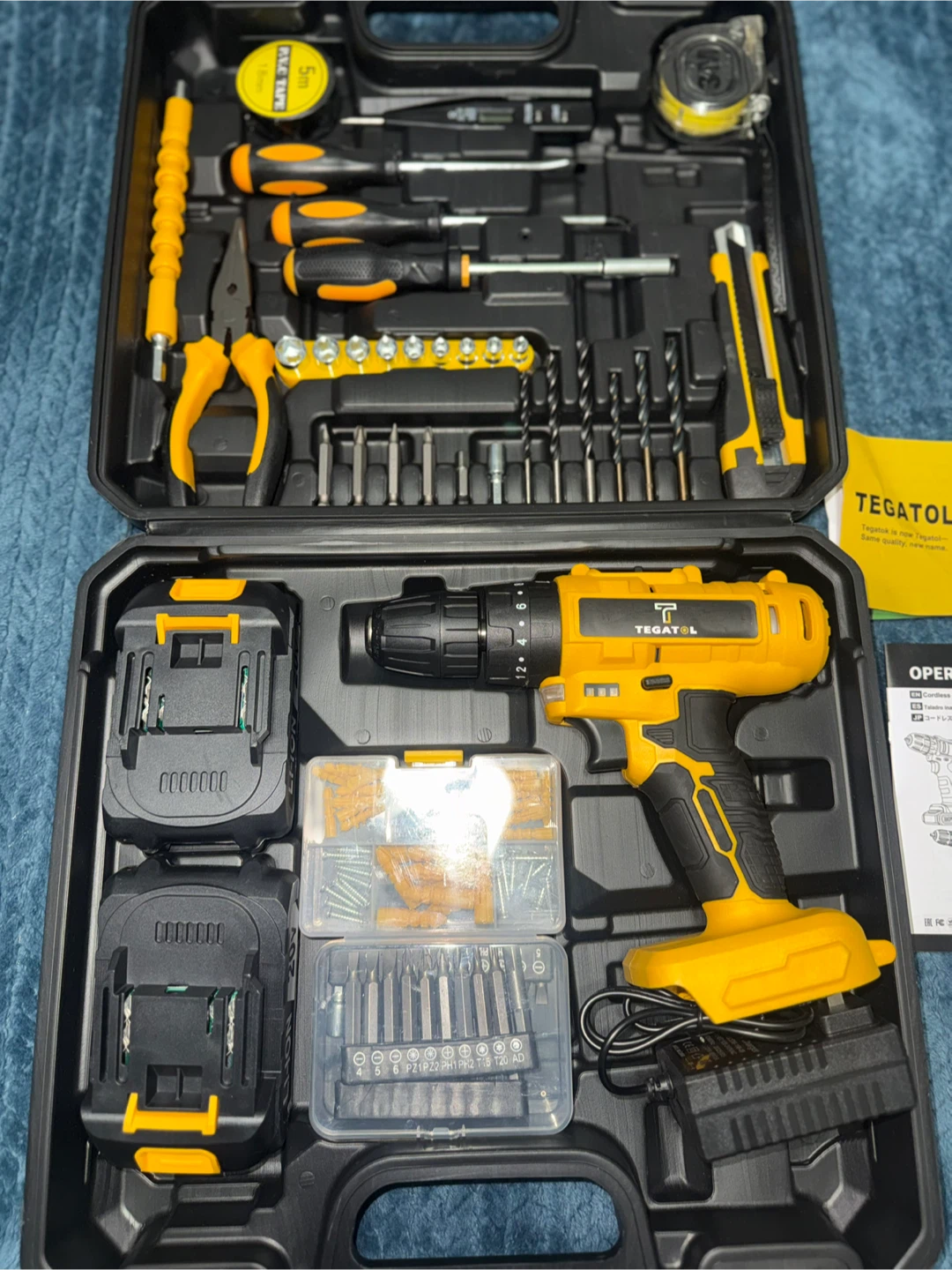 TEGATOL Cordless Drill Set with 2 Batteries and Accessories - photo 2