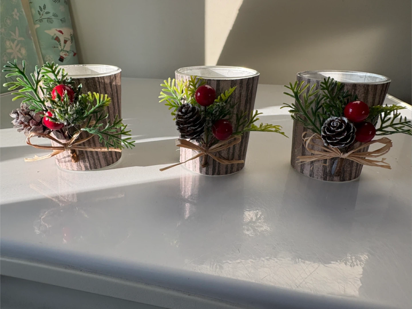 Glass Candle Holders Set (3) - Winter/Christmas Decor
