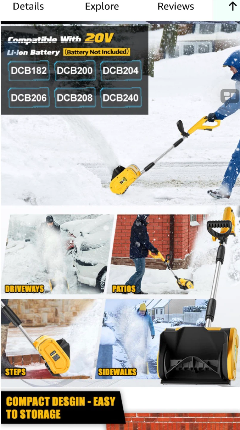 Rozlchar Cordless Snow Shovel for DeWalt 20V Battery - photo 2