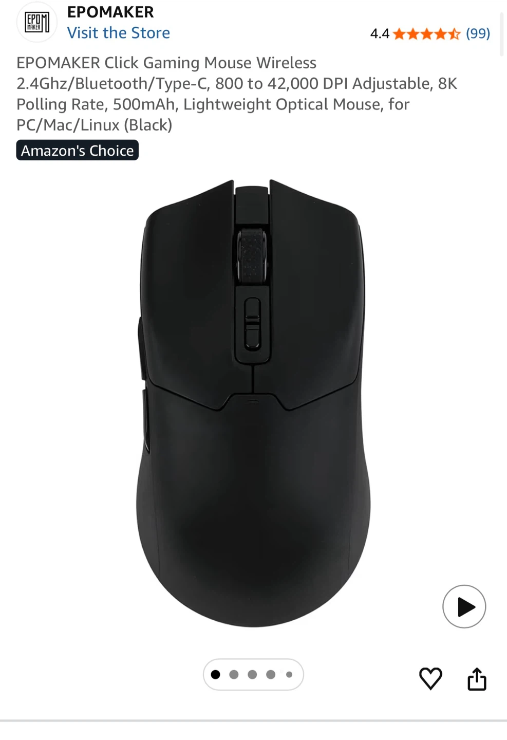 EPOMAKER Click Gaming Mouse Wireless 2.4Ghz Black - photo 2