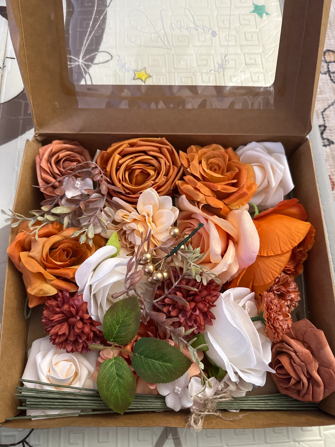 Artificial Flower Arrangement Set - Orange, White, Burgundy - photo 2