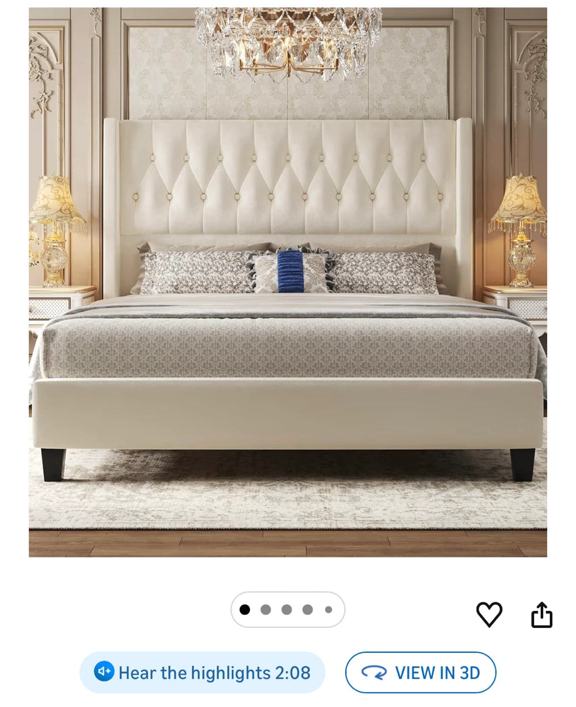 Tufted Wingback Upholstered Bed Frame - Queen
