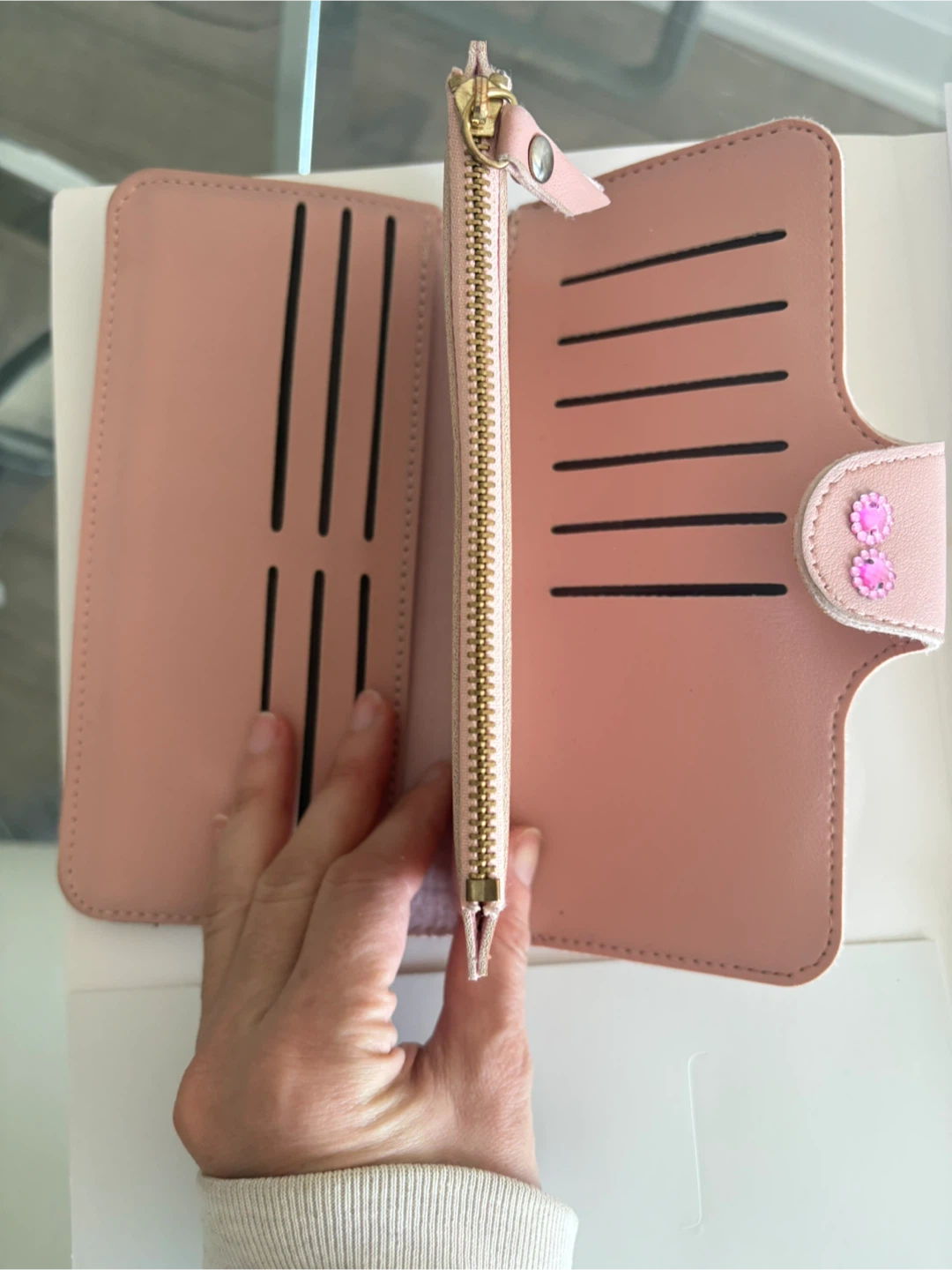 Pink Faux Leather Wallet with Zipper and Card Slots - photo 3