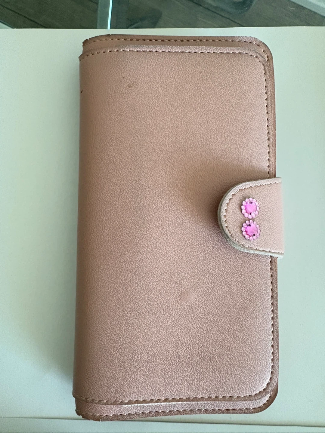 Pink Faux Leather Wallet with Zipper and Card Slots