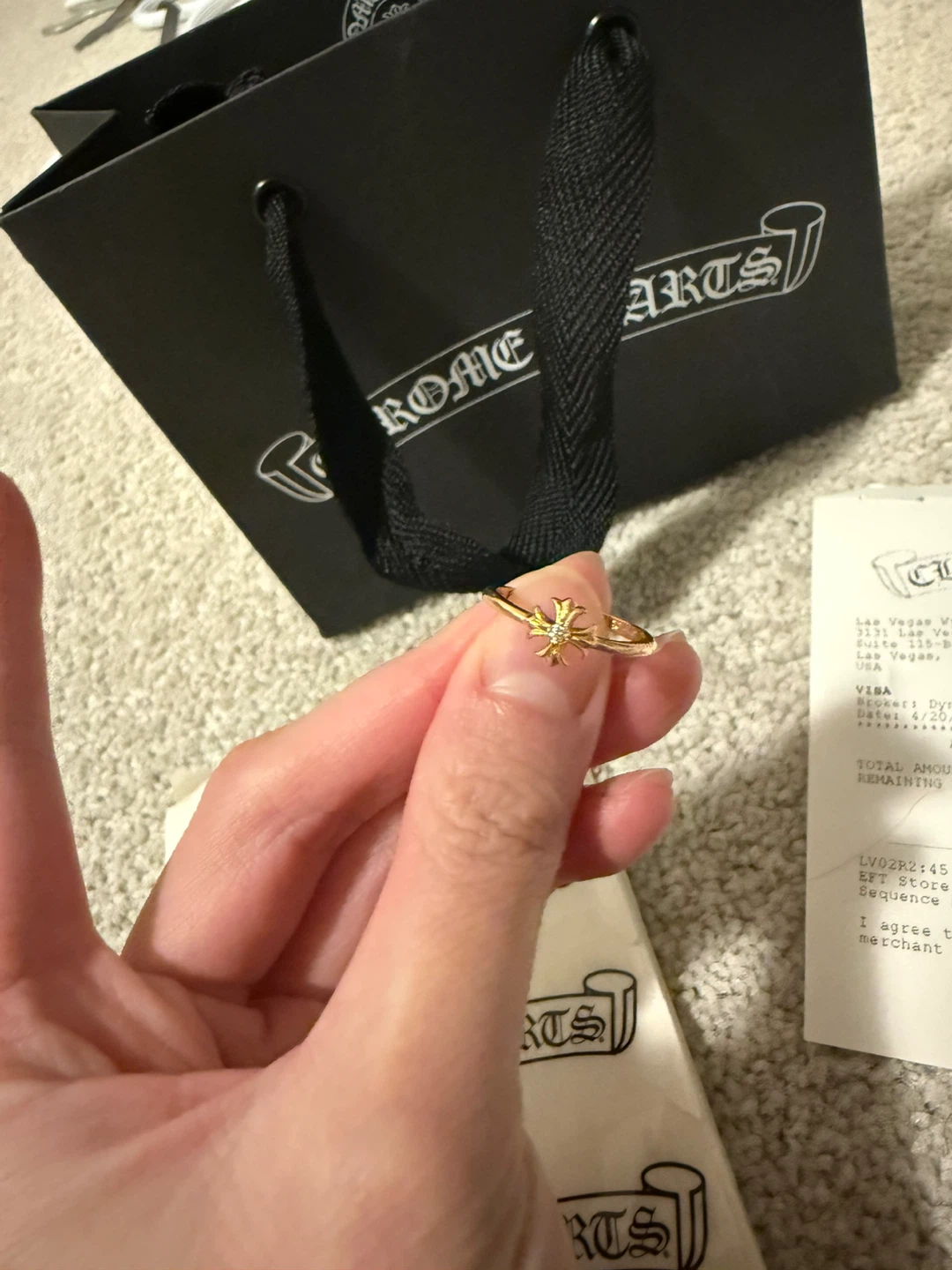 Authentic Chrome Hearts 22K Gold with Real Diamond Cross Ring - photo 3