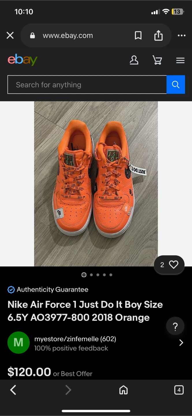 Nike Air Force 1 Just Do It Boy Size 7Y AO3977-800 2018 Orange - photo 4